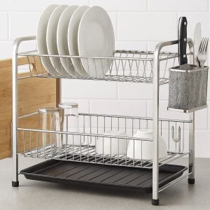 11 Dish Drying Rack for Kitchen Countertop 2 Tier Stainless Steel Drainer with Utensil Holder Cutting Board Stand and Drainboard Set Silver