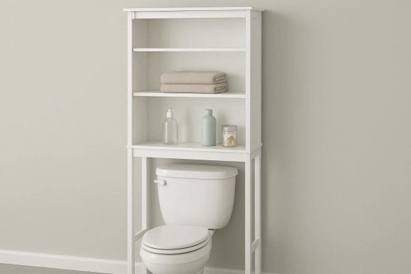 17 Over the Toilet Storage Cabinet 3 Tier Bathroom Space Saver Rack Freestanding Organizer with Adjustable Shelves for Towels Toiletries White Wooden