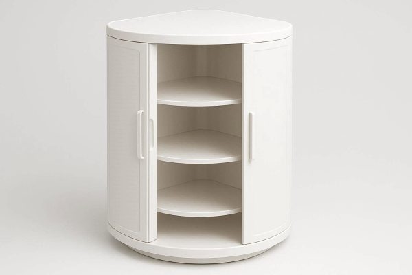 21 Rotating Bathroom Storage Cabinet 360 Degree Spinning Corner Shelf with Doors Dustproof Waterproof Organizer for Vanity Countertop Perfume Makeup White