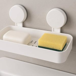Suction Cup Bathroom Shelf for Mirror or Tile Removable Shower Basket Organizer with Drainage Holes for Soap Sponges Kitchen Accessories White