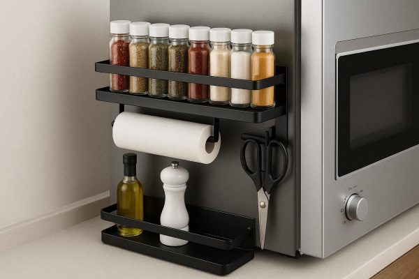 3 Magnetic Fridge Spice Rack Multi Purpose Carbon Steel Magnetic Shelf for Refrigerator Side Wall Microwave Oven Storage Space Saving Black