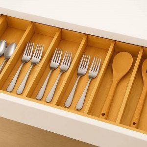 5 Adjustable Bamboo Kitchen Drawer Divider Set of 4 Expandable Organization Separators for Silverware Utensils Cutlery Tools Natural Wood Finish