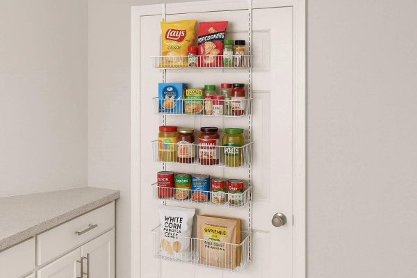 7 Over the Door Pantry Organizer with 6 Tier Large Baskets Adjustable Metal Hanging Storage Rack for Kitchen Snacks Spices Canned Goods