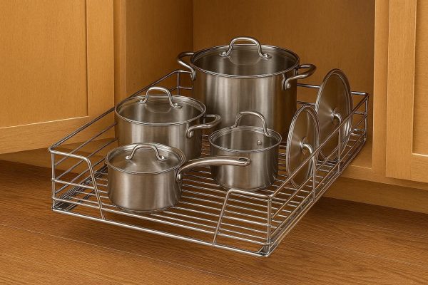 9 Pull Out Cabinet Organizer Heavy Duty Sliding Shelf for Base Kitchen Cabinets Smooth Gliding Drawer for Pots Pans Lids Organization Chrome